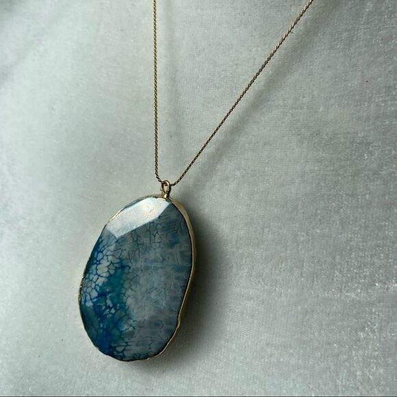 Speckled blue dragon veins agate stone pendant boho necklace - Picture 10 of 10